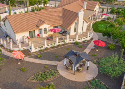 Drone shot of estrella gardens assisted living facility in scottsdale, AZ